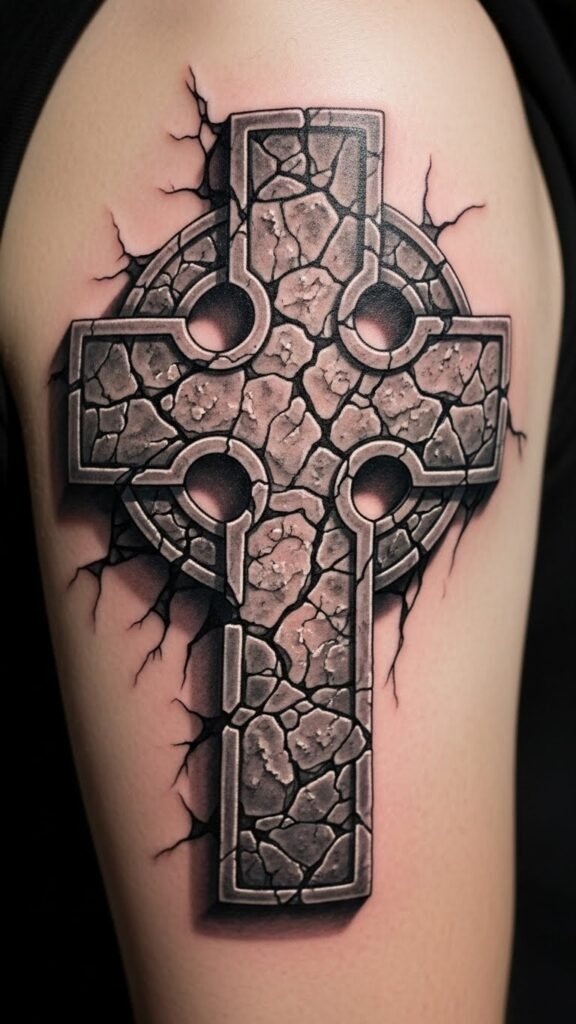 Cross With Broken Stone Effect