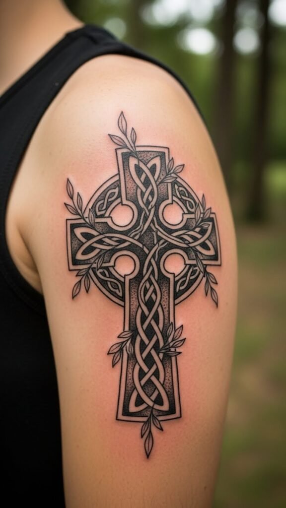 Cross With Leaf Accents