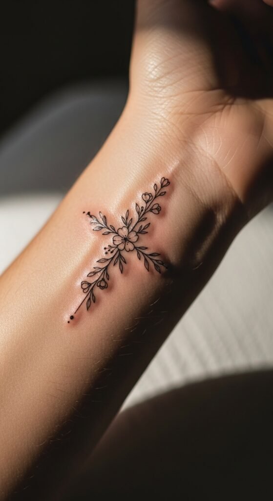 Cross with Soft Floral Accent