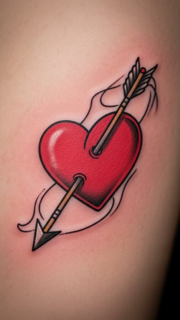 Cupid Heart with Curved Arrow