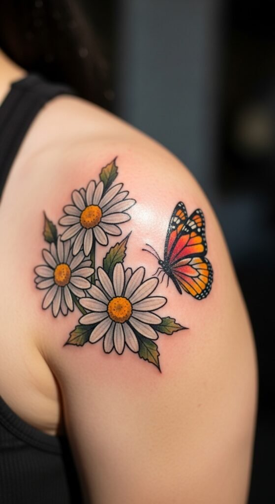 Daisy Paired with a Small Butterfly