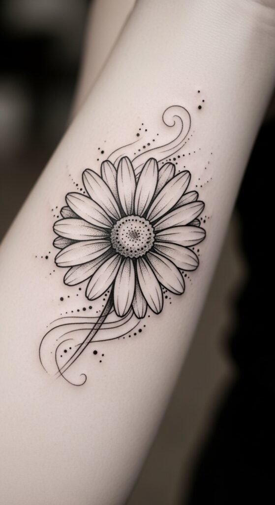 Daisy with Open Petals Sketch Style