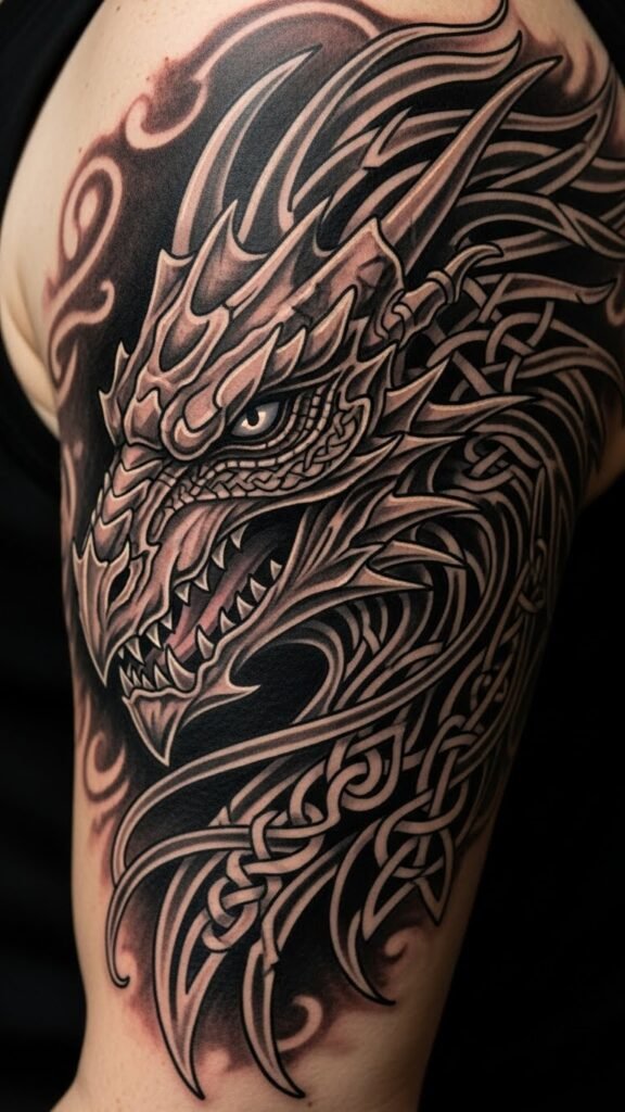 Fierce Dragon Head with Knotwork Mane