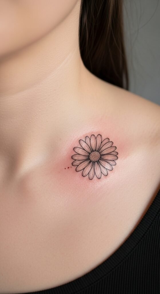 Fine Line Daisy on the Collarbone