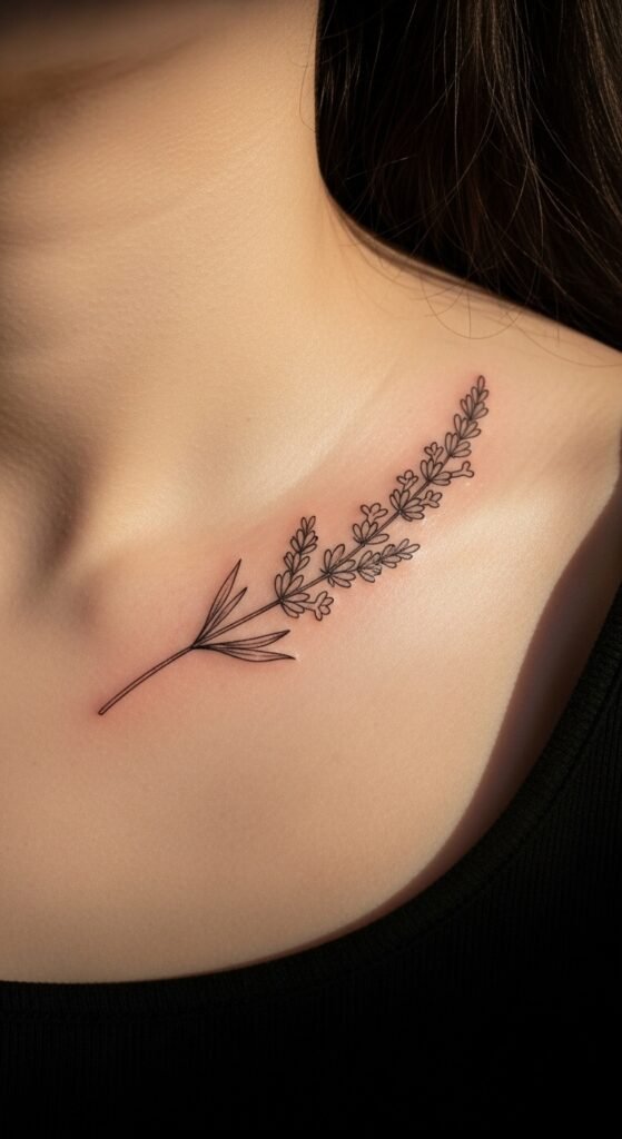 Fine Line Lavender Along the Collarbone