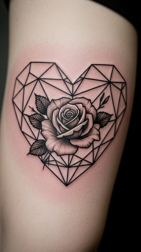 Geometric Heart with Rose Center