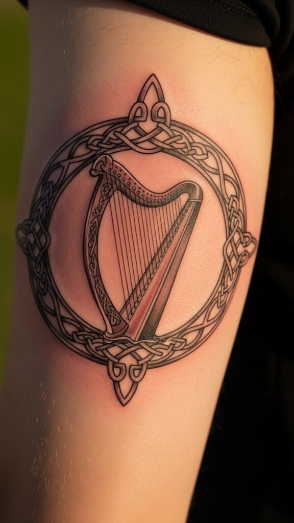 Harp With Circular Celtic Border