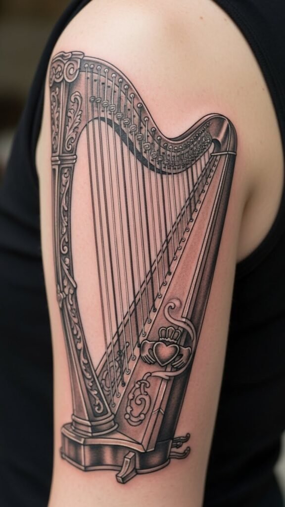 Harp With Claddagh Accent