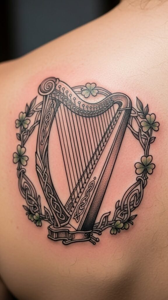 Harp With Irish Floral Touch