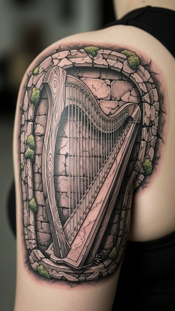 Harp With Stone Texture Frame
