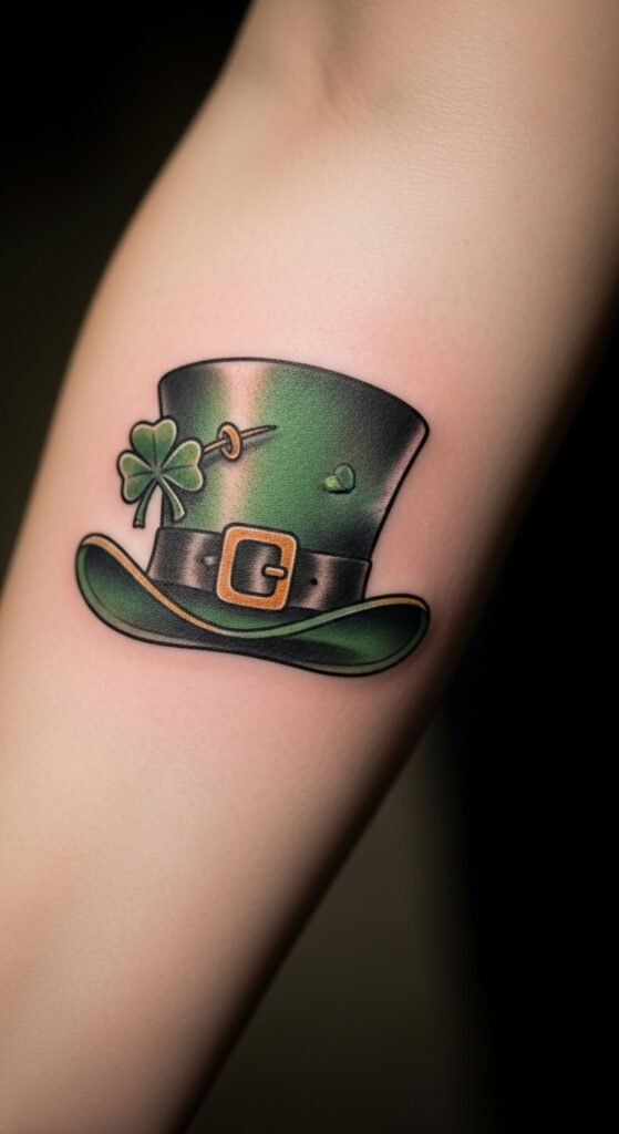 Hat With a Tilted Clover Pin