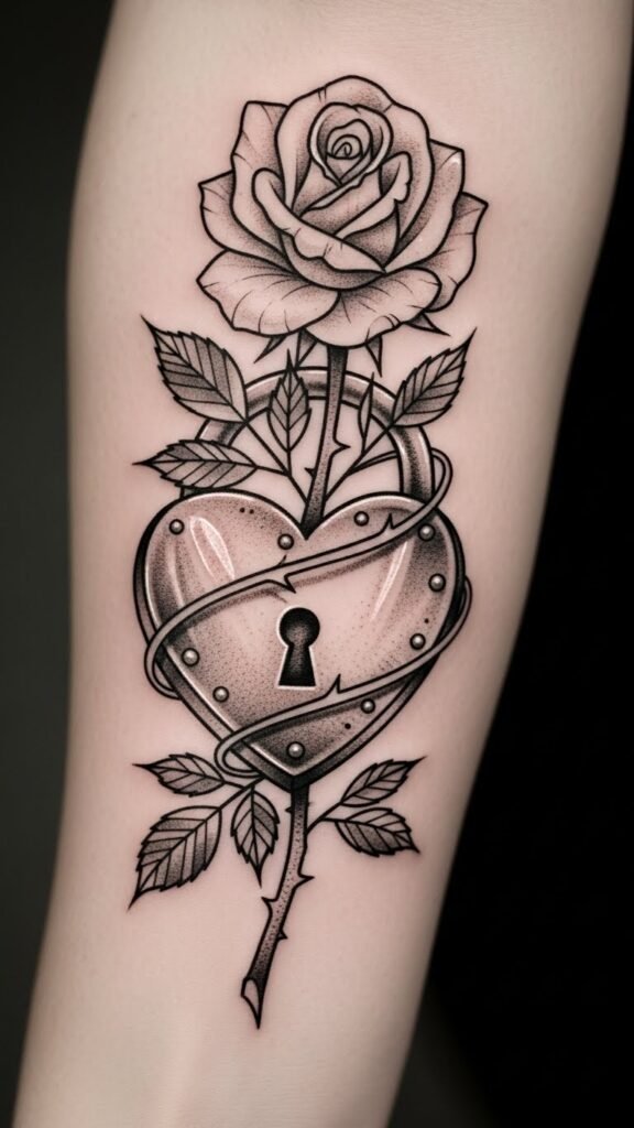 Heart Lock and Rose Combination