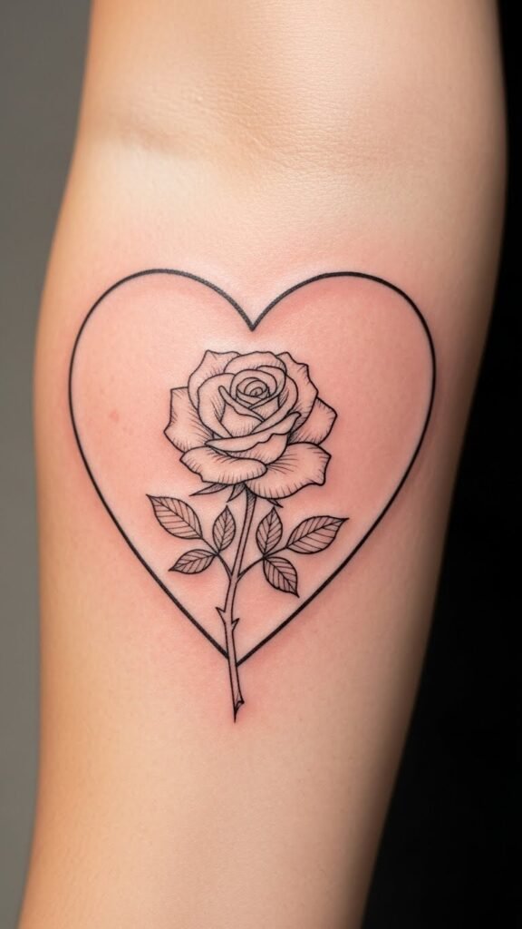 Heart Outline Filled with Rose Sketch