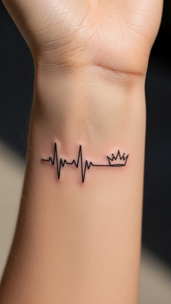 Heartbeat With Crown Outline