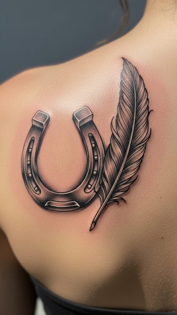 Horseshoe with Feather Detail