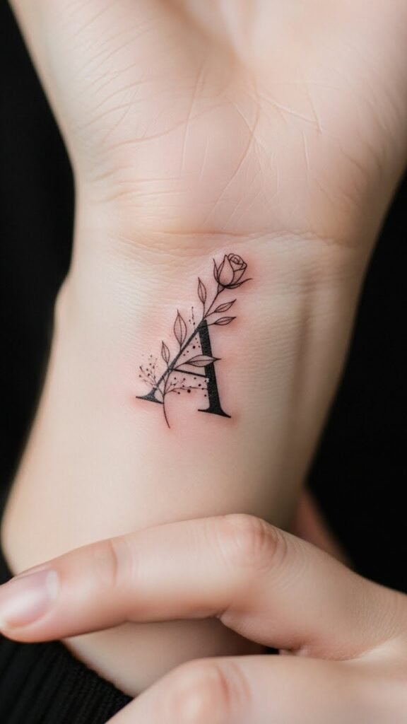 Initial with Small Floral Line