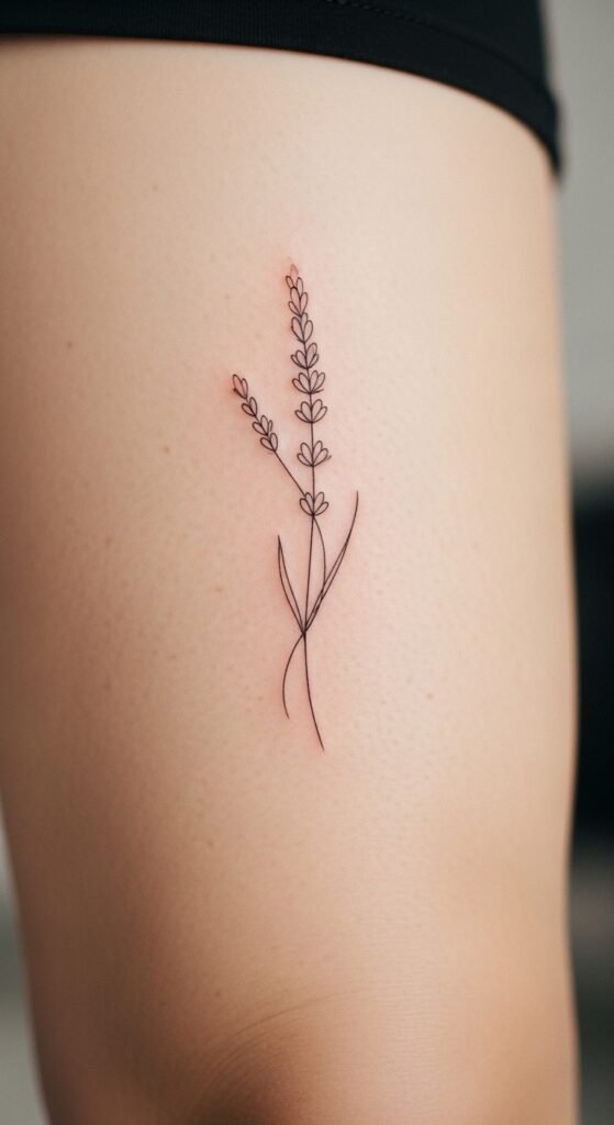 Lavender Line Tattoo Above the Knee