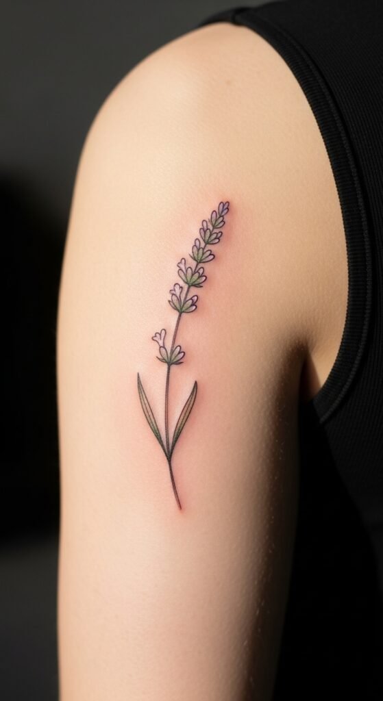 Lavender Tattoo on the Back of the Arm