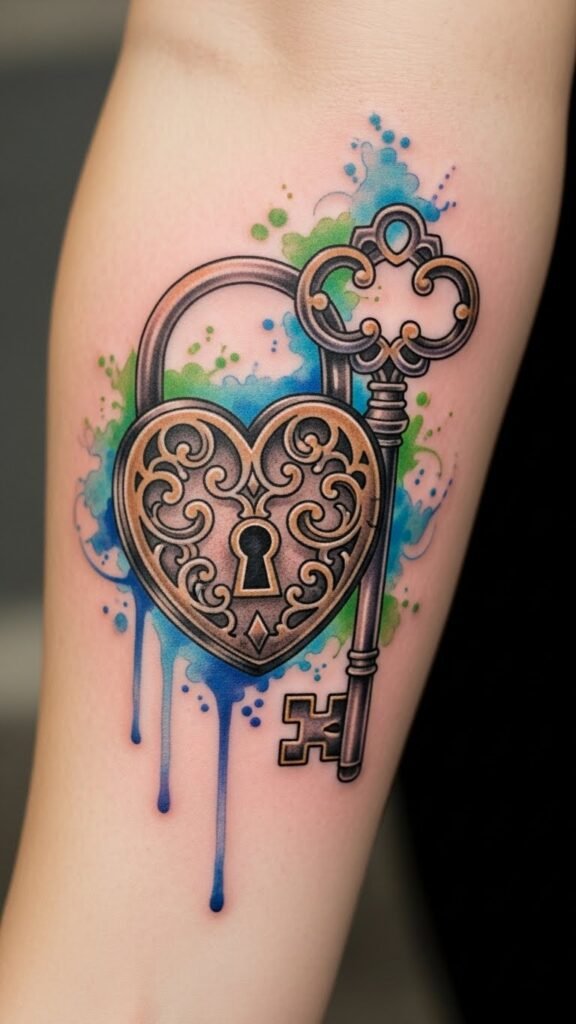 Lock and Key Watercolor Touch