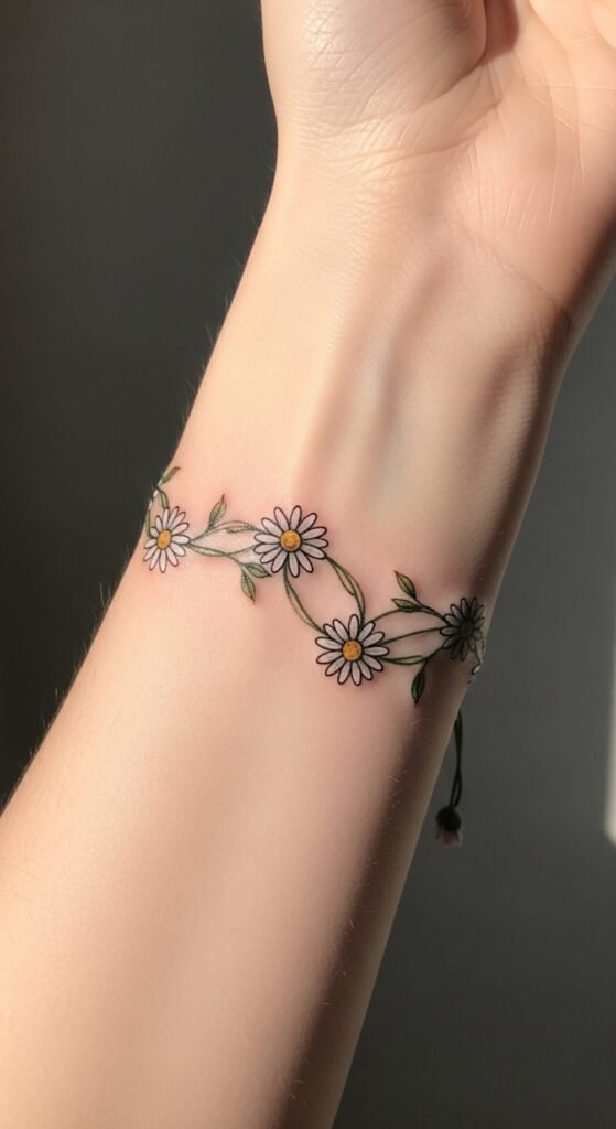 Minimal Daisy Chain Bracelet Tattoo