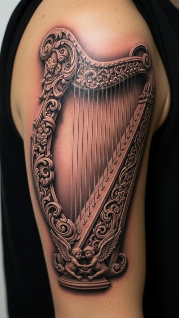 Ornate Royal Harp Design
