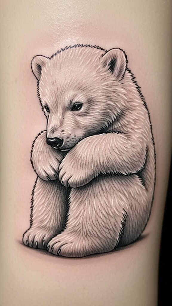 Polar Bear Cub Hugging Knees