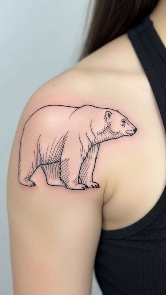 Polar Bear Line Art on Shoulder