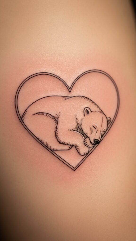 Polar Bear in Heart Outline