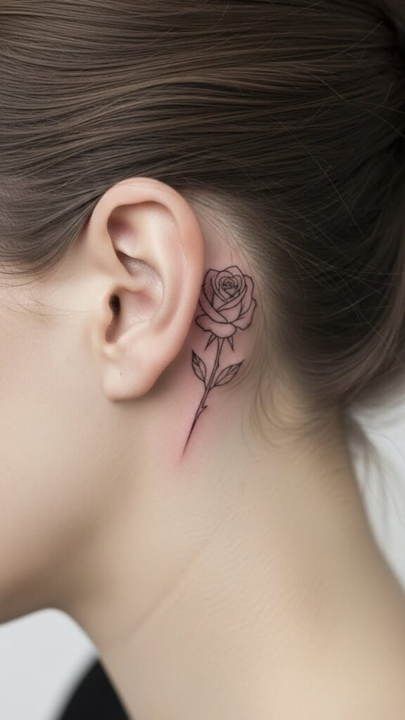 Rose Behind Ear Tattoo