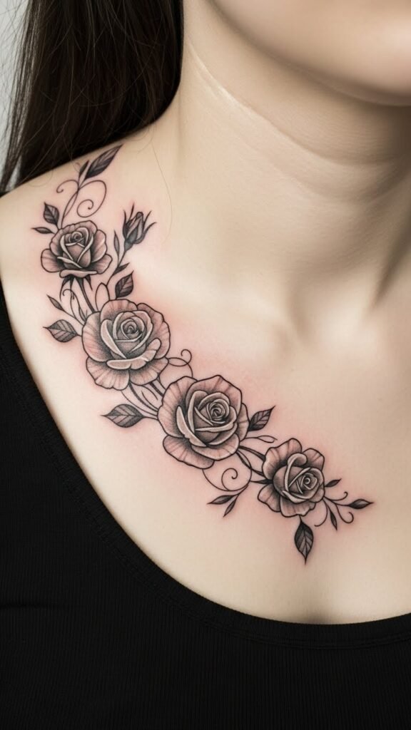 Rose Collarbone Tattoo