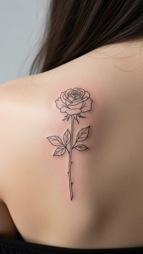 Rose Outline Shoulder Tattoo