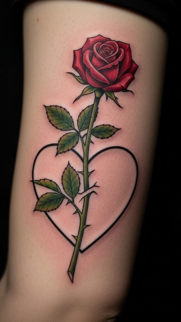 Rose Through a Heart Outline