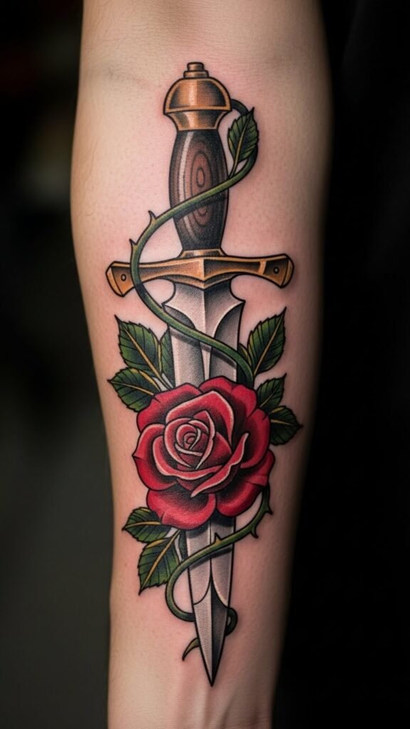Rose and Dagger Tattoo