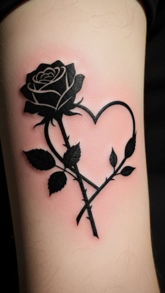 Rose and Heart Silhouette Tattoo