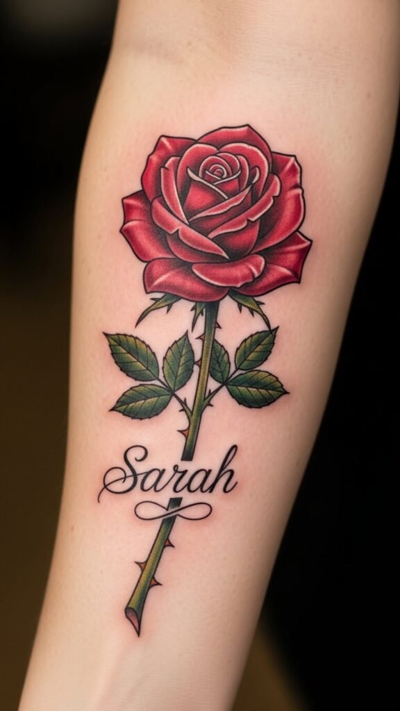 Rose and Name Tattoo