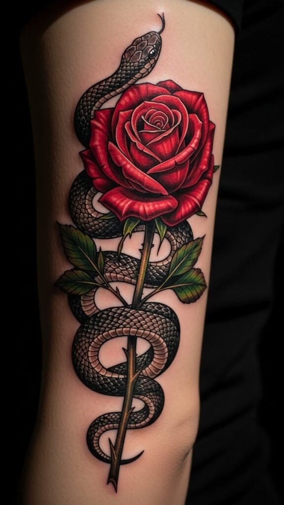 Rose and Snake Tattoo
