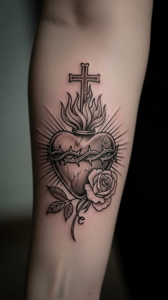 Sacred Heart with Rose Accent