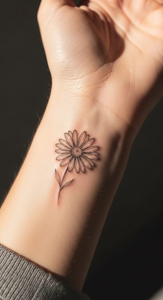 Single Fine Line Daisy on the Wrist