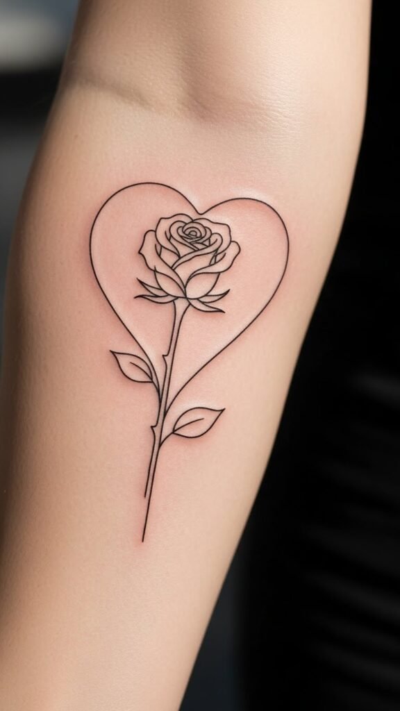 Single-Line Rose and Heart