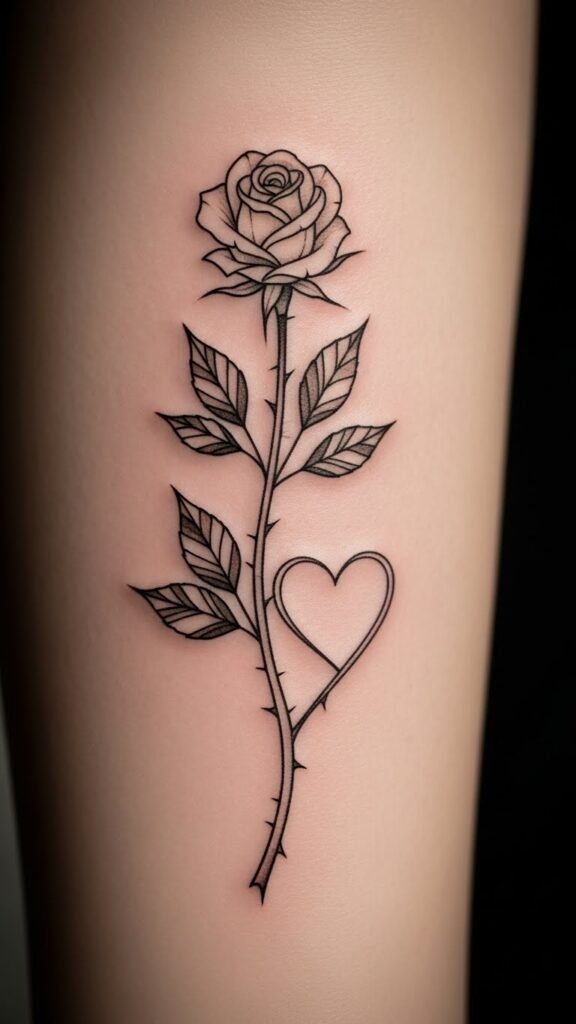 Single Rose Wrapped Around a Small Heart