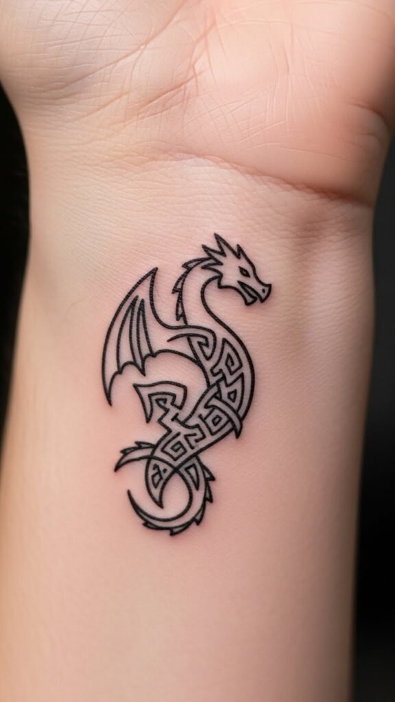Small Celtic Dragon Wrist Tattoo
