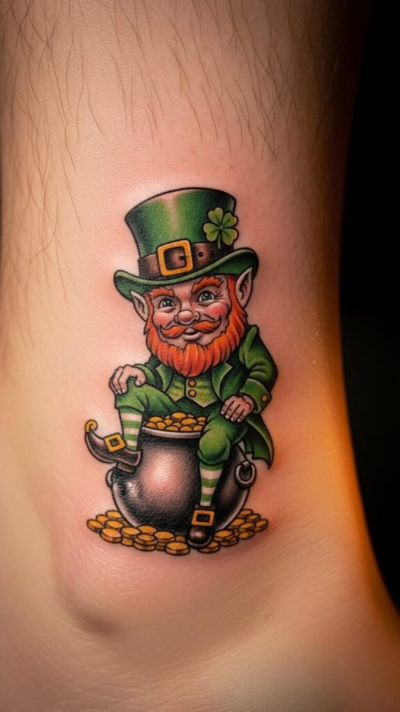 Small Leprechaun Ankle Tattoo