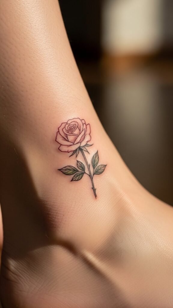 Small Rose Ankle Tattoo