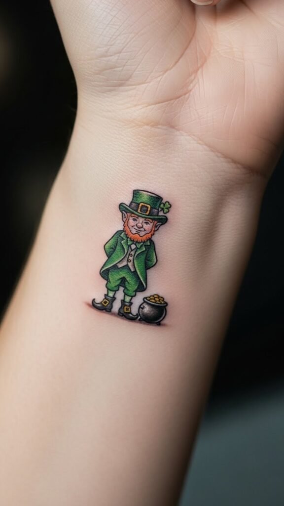 Tiny Leprechaun Wrist Tattoo