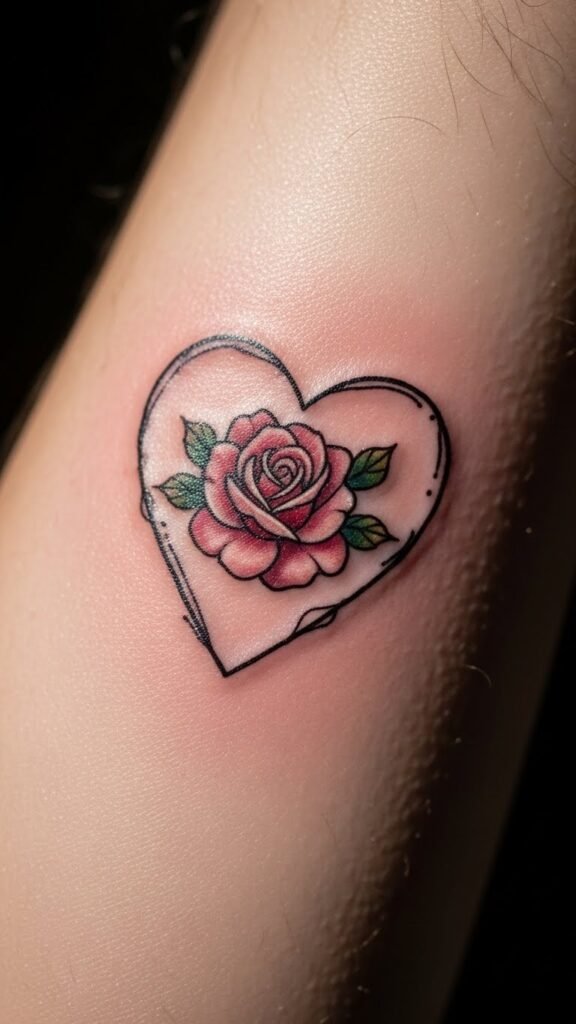 Tiny Rose Inside a Heart Frame