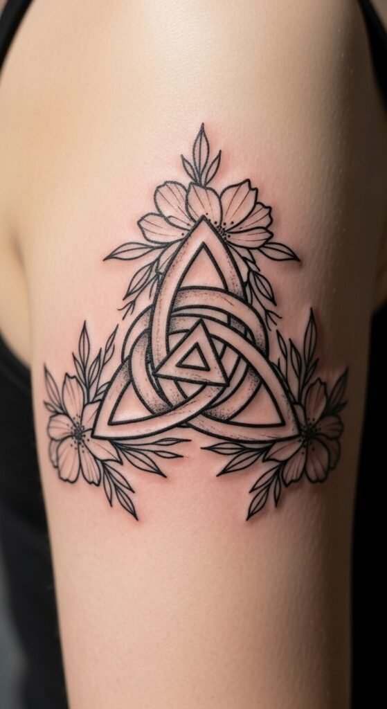 Trinity Knot with Floral Outline