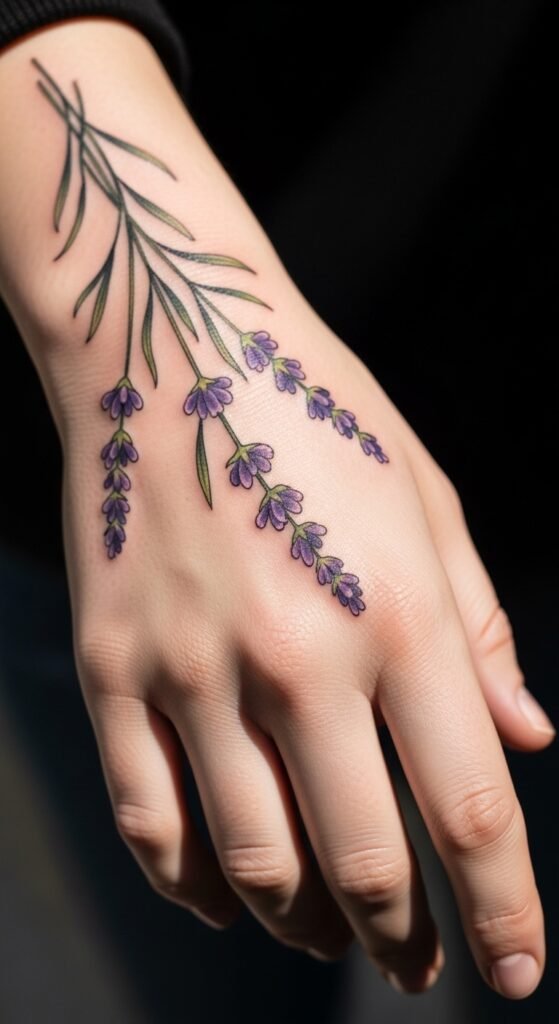 Lavender Sprig Across the Hand
