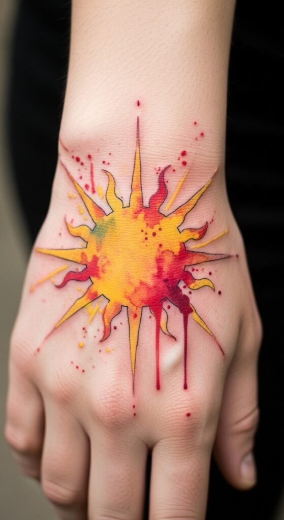 Watercolor Sun Tattoo