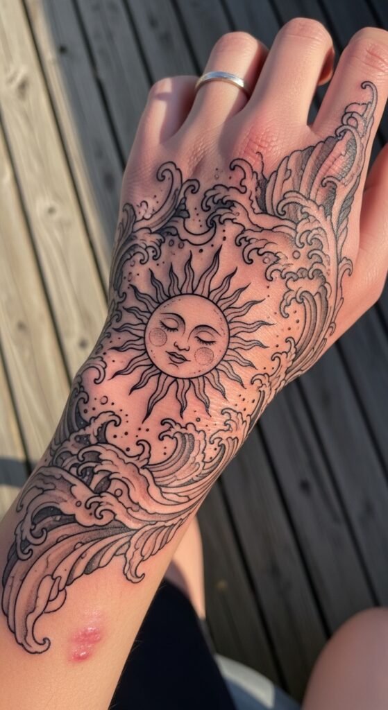Sun and Waves Tattoo