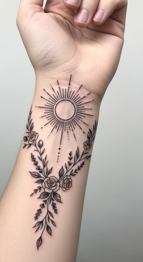 Sun with Floral Elements